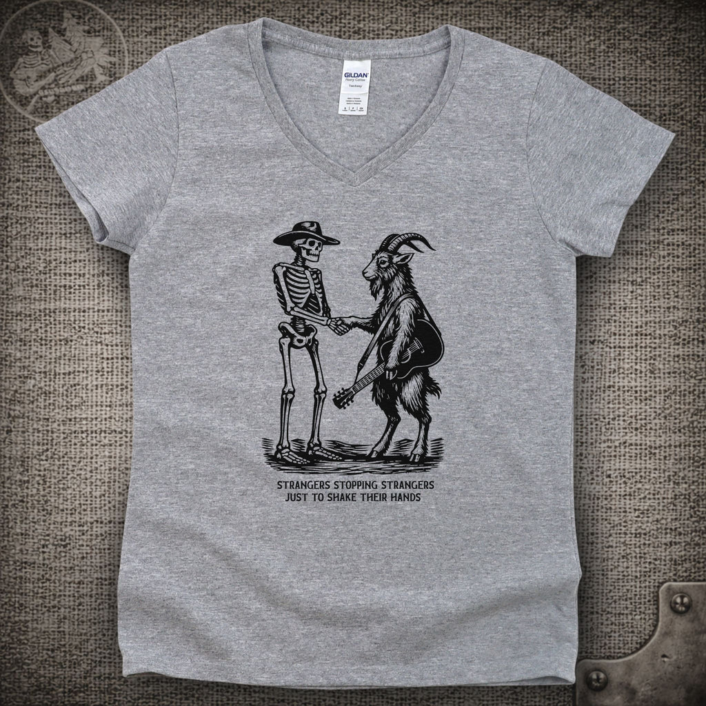 Strangers Stopping Strangers | Grateful Dead and Billy Strings Mashup Shakedown Lot Style Ladies V-Neck Tee
