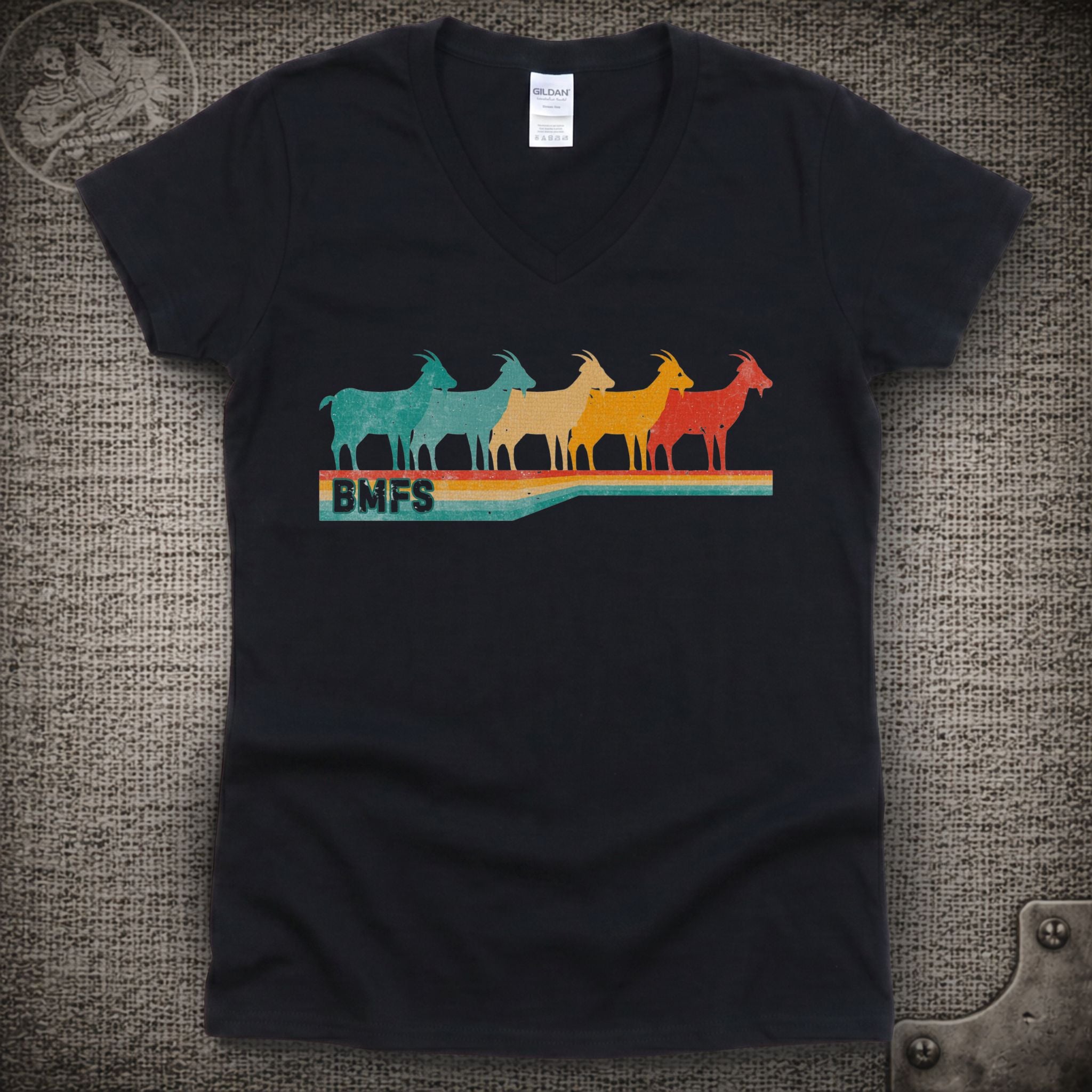 BMFS Retro Goats | Billy Strings Shakedown Lot Style Ladies V-Neck Tee