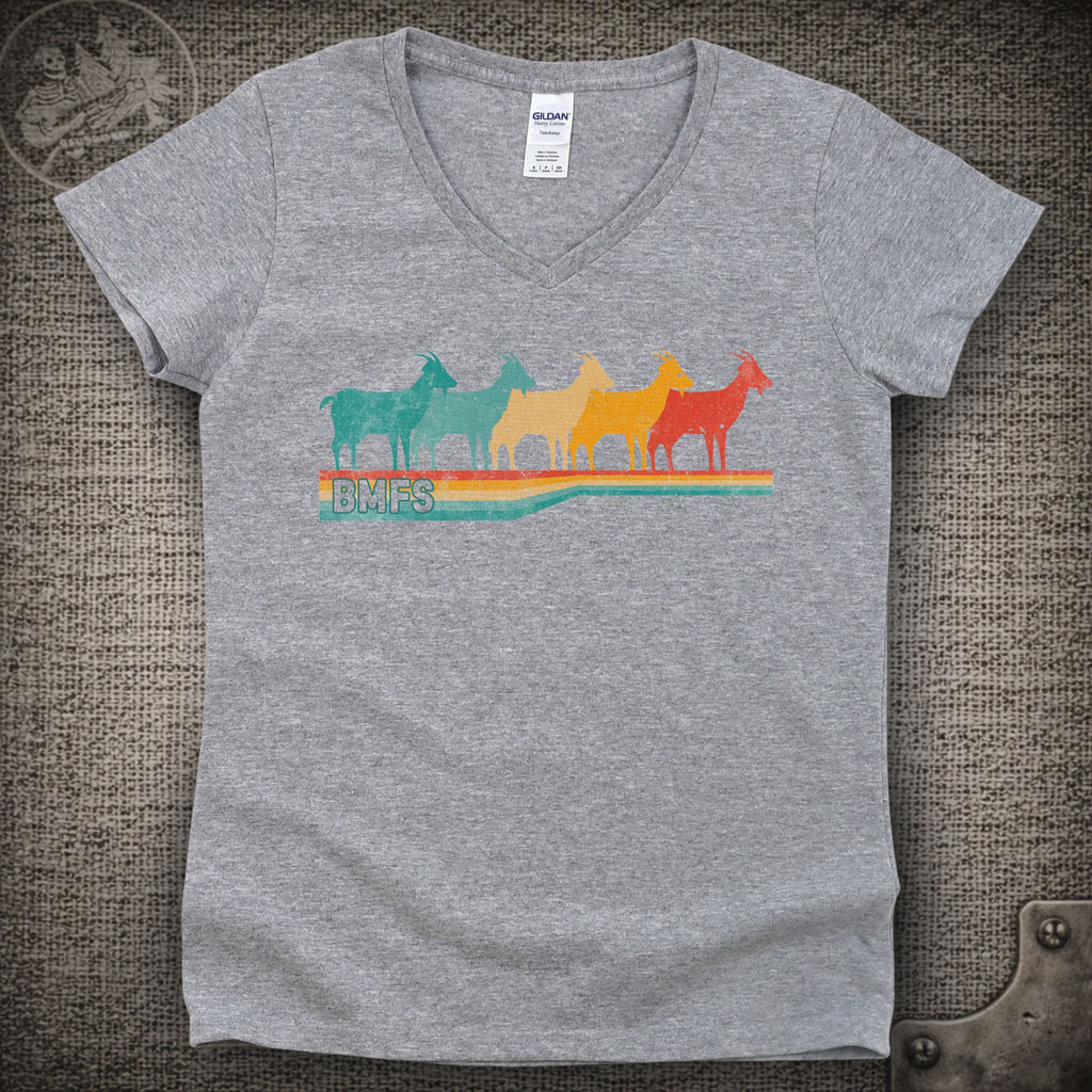 BMFS Retro Goats | Billy Strings Shakedown Lot Style Ladies V-Neck Tee