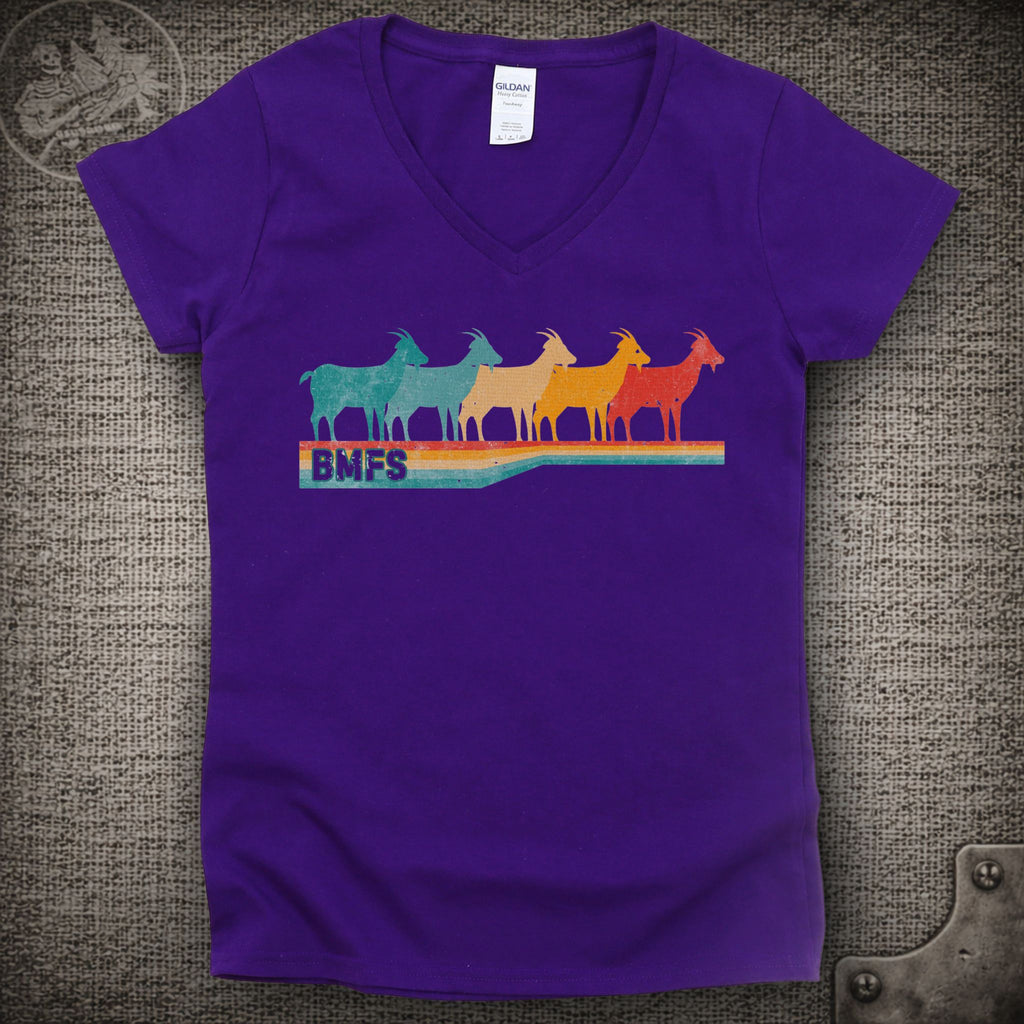 BMFS Retro Goats | Billy Strings Shakedown Lot Style Ladies V-Neck Tee