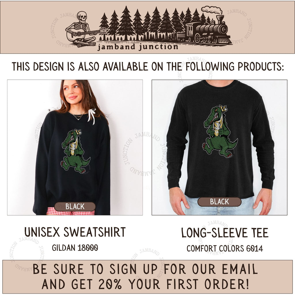 Alligator guitar tribute design also available on sweatshirt and long sleeve shirt