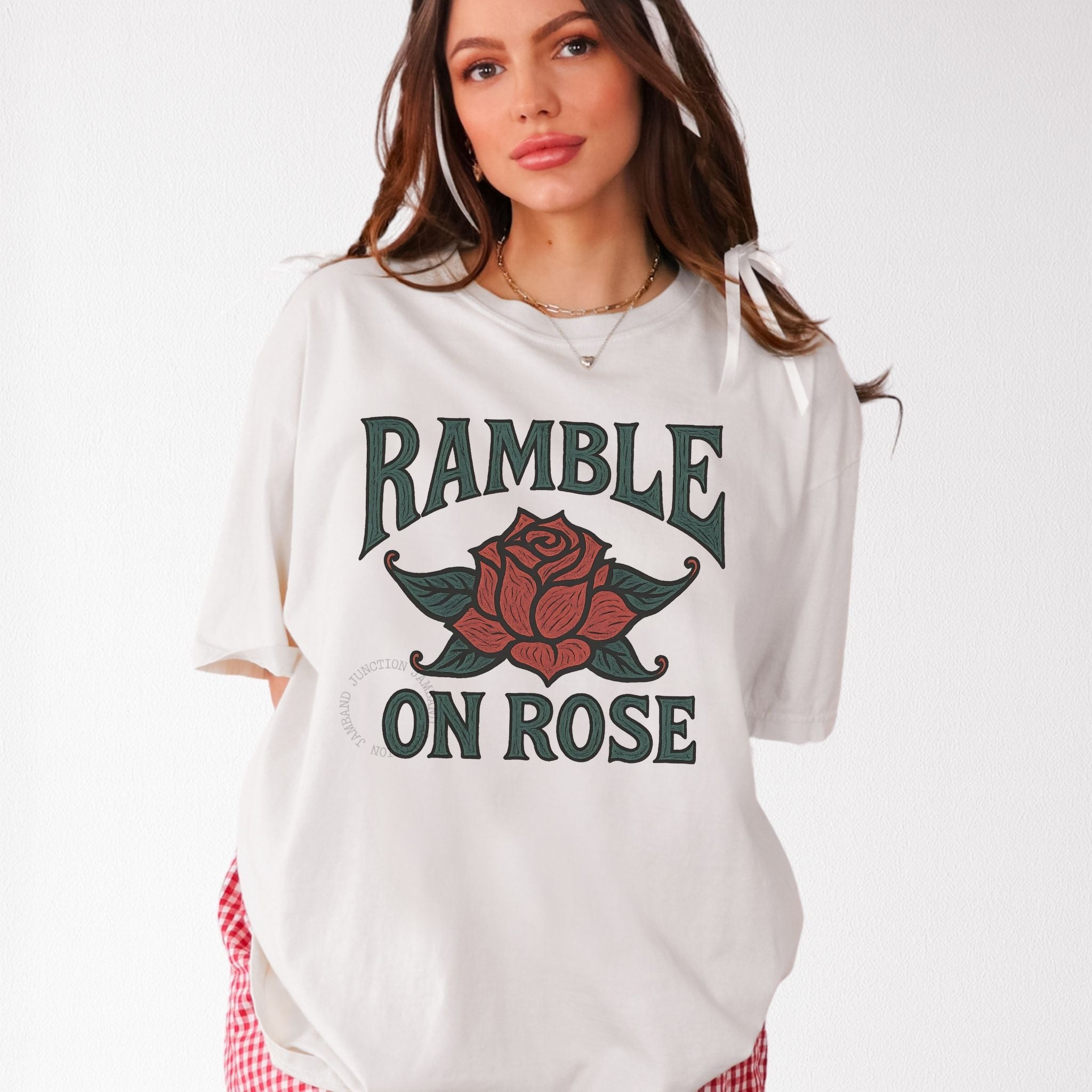 Ramble on Rose t-shirt with original Shakedown lot style artwork on Comfort Colors 1717