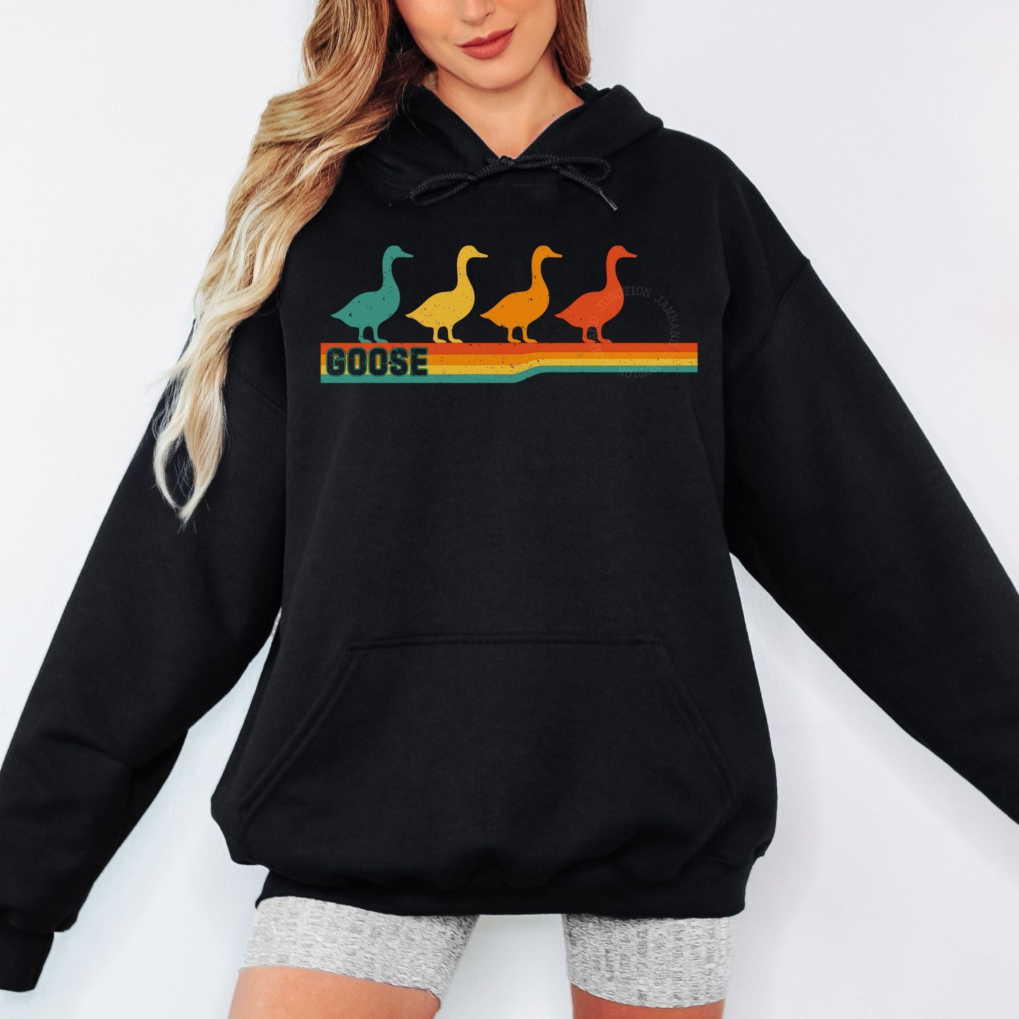 black gildan goose band tour shakedown lot hoodie featuring retro vintage style geese