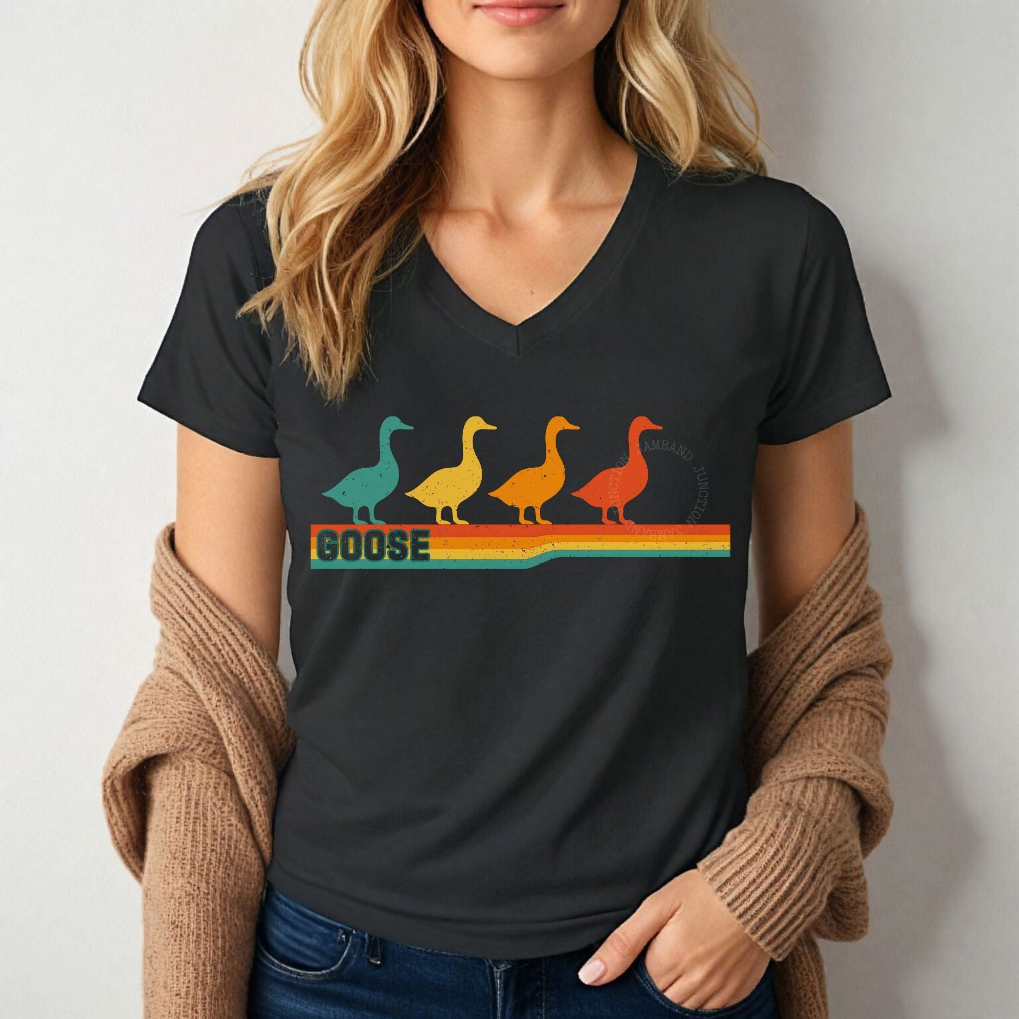 Retro Geese | Goose Shakedown Lot Ladies V-Neck Tee
