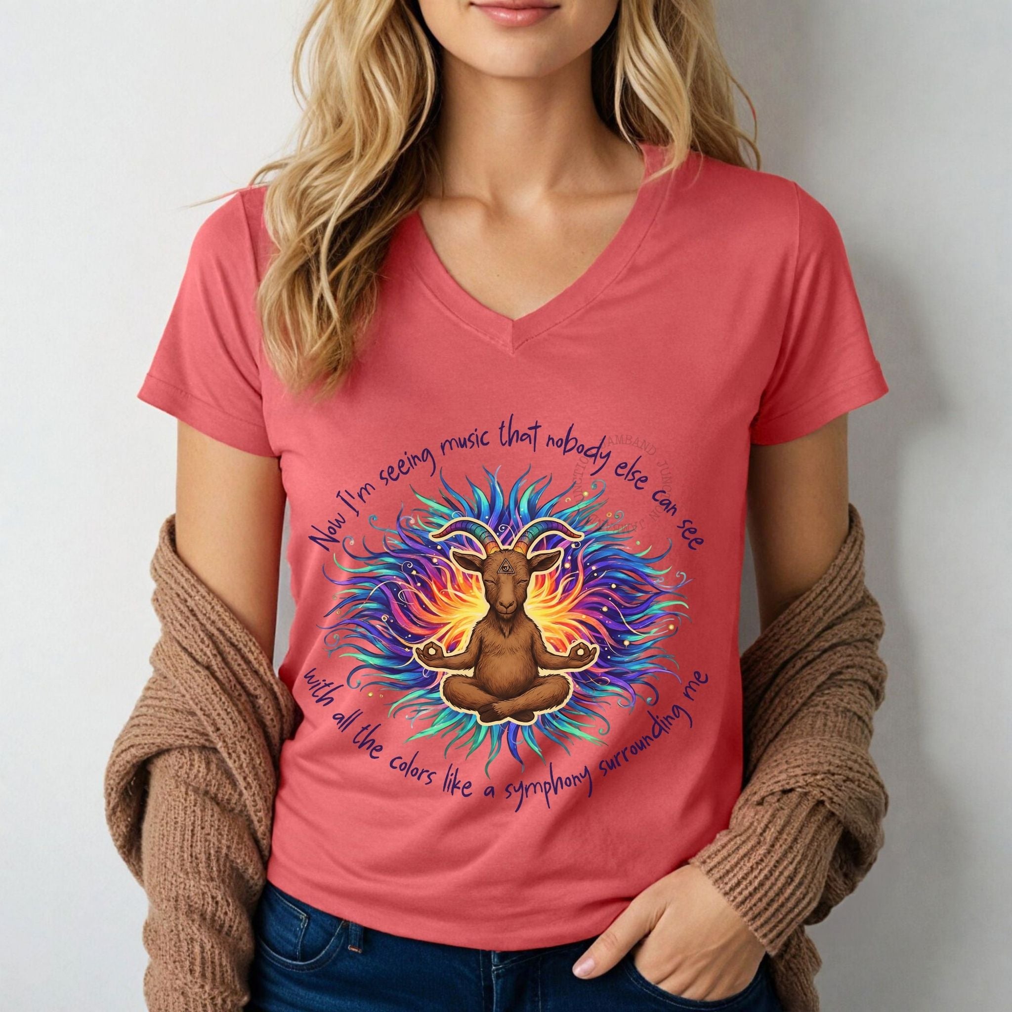 womens billy stirings tribute vneck tshirt with meditation goat