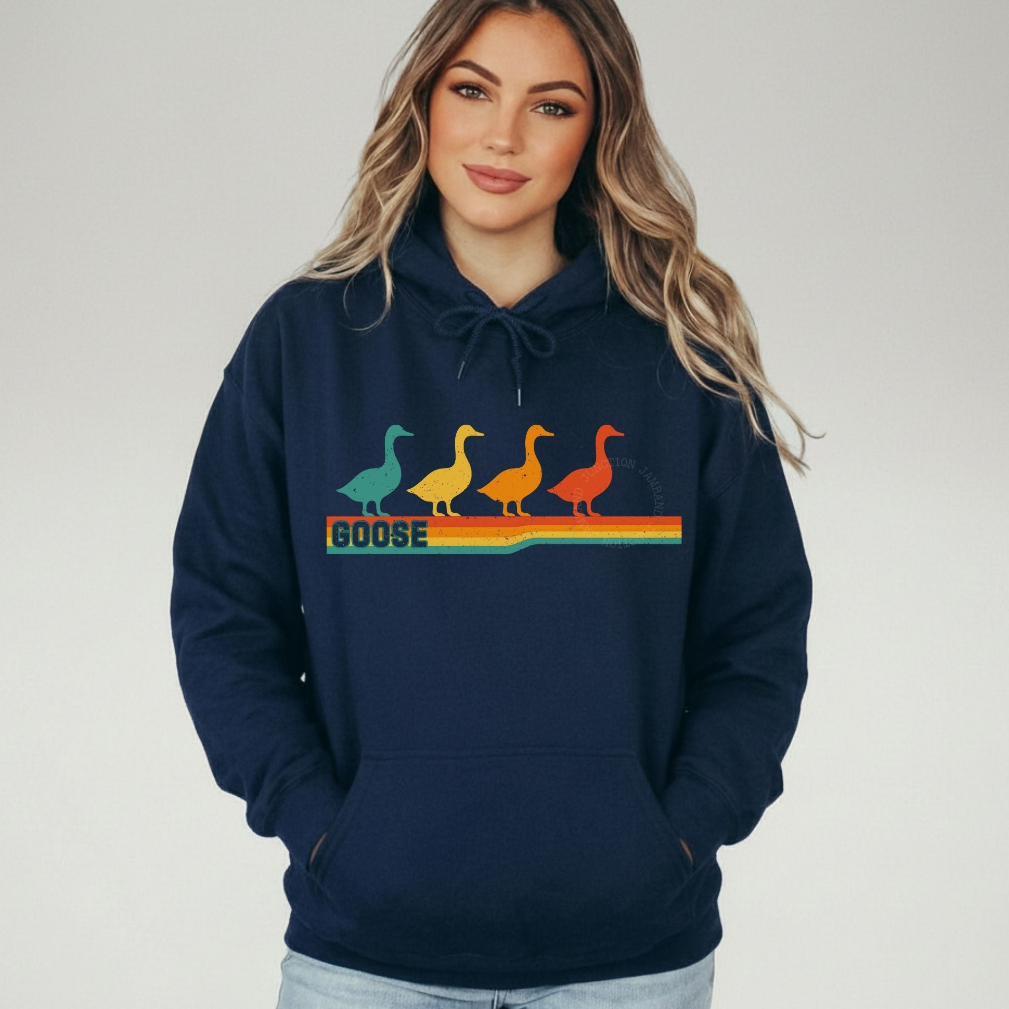 goose band hooded sweatshirt with retro geese