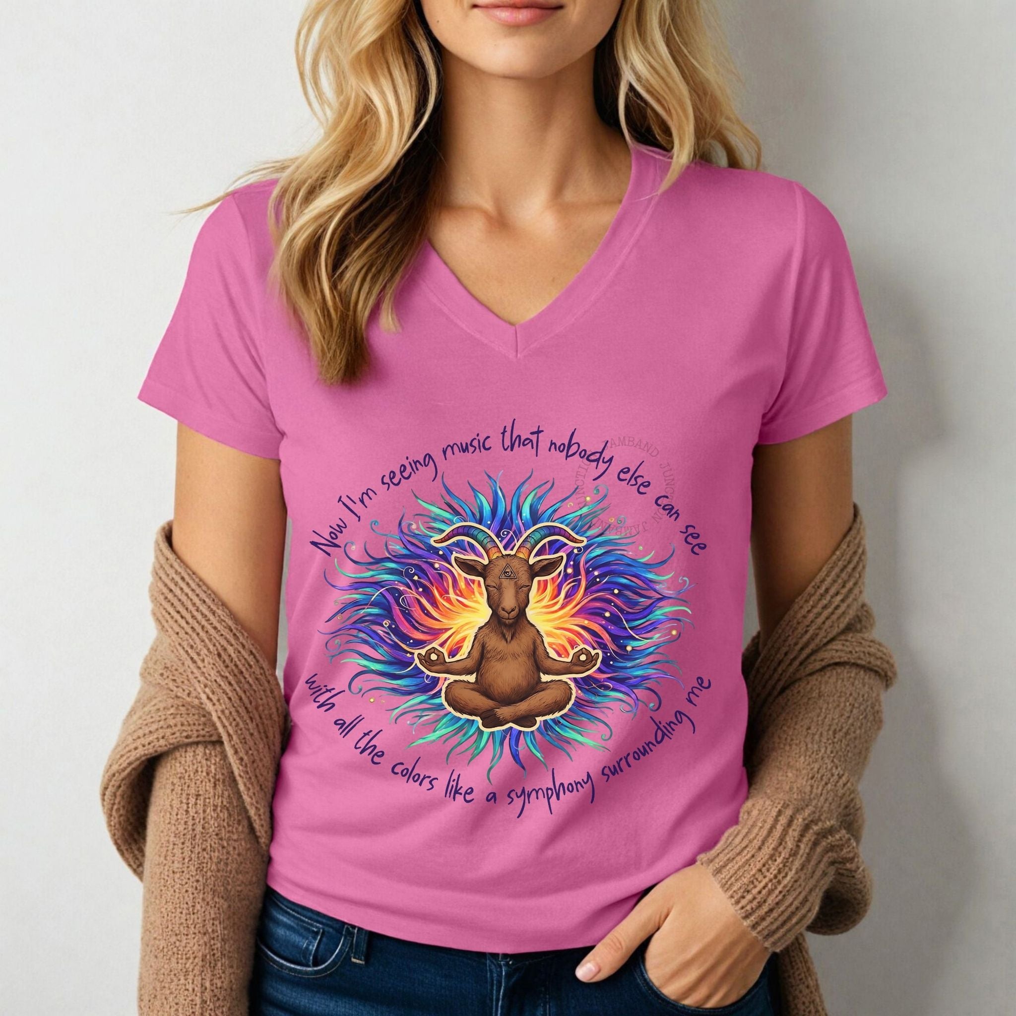 bmfs laides v-neck fit tshirt goat meditating