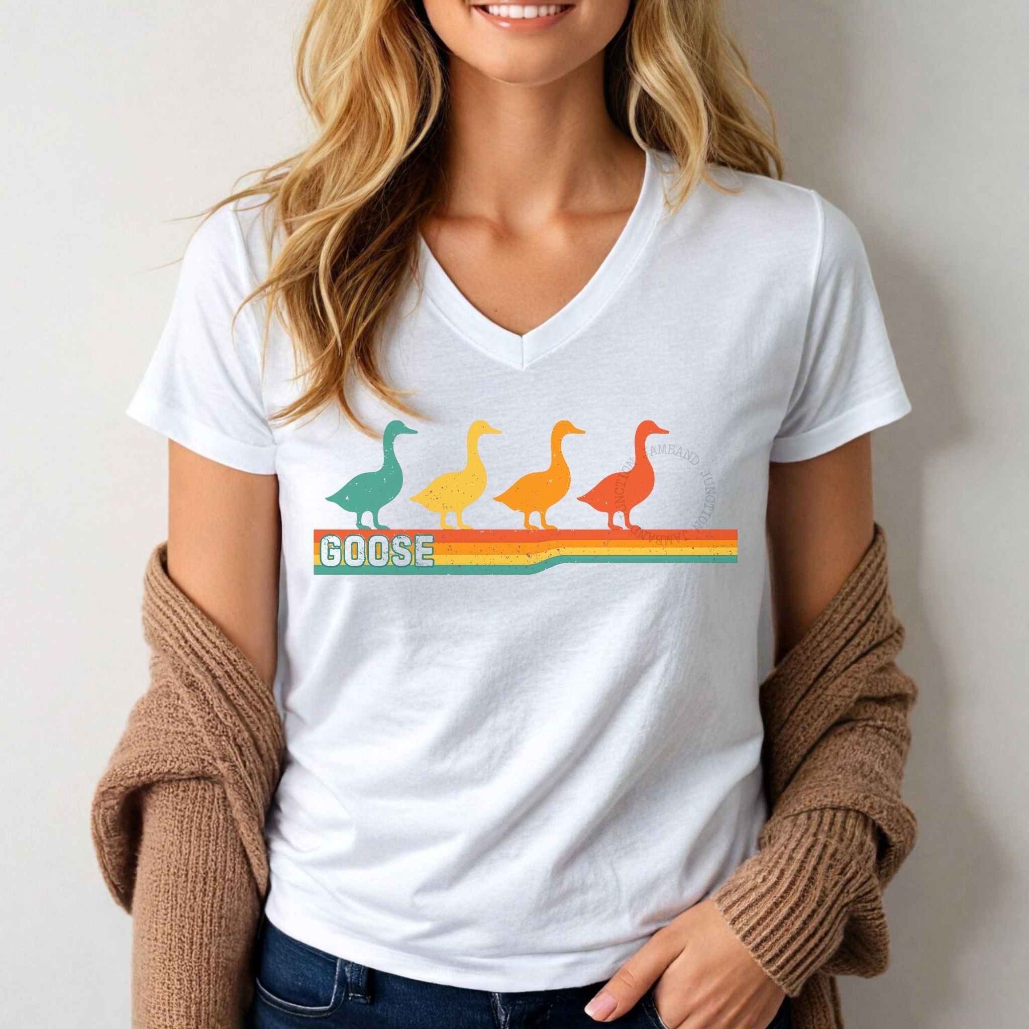 womens goose band tribute vneck tshirt with geese 
